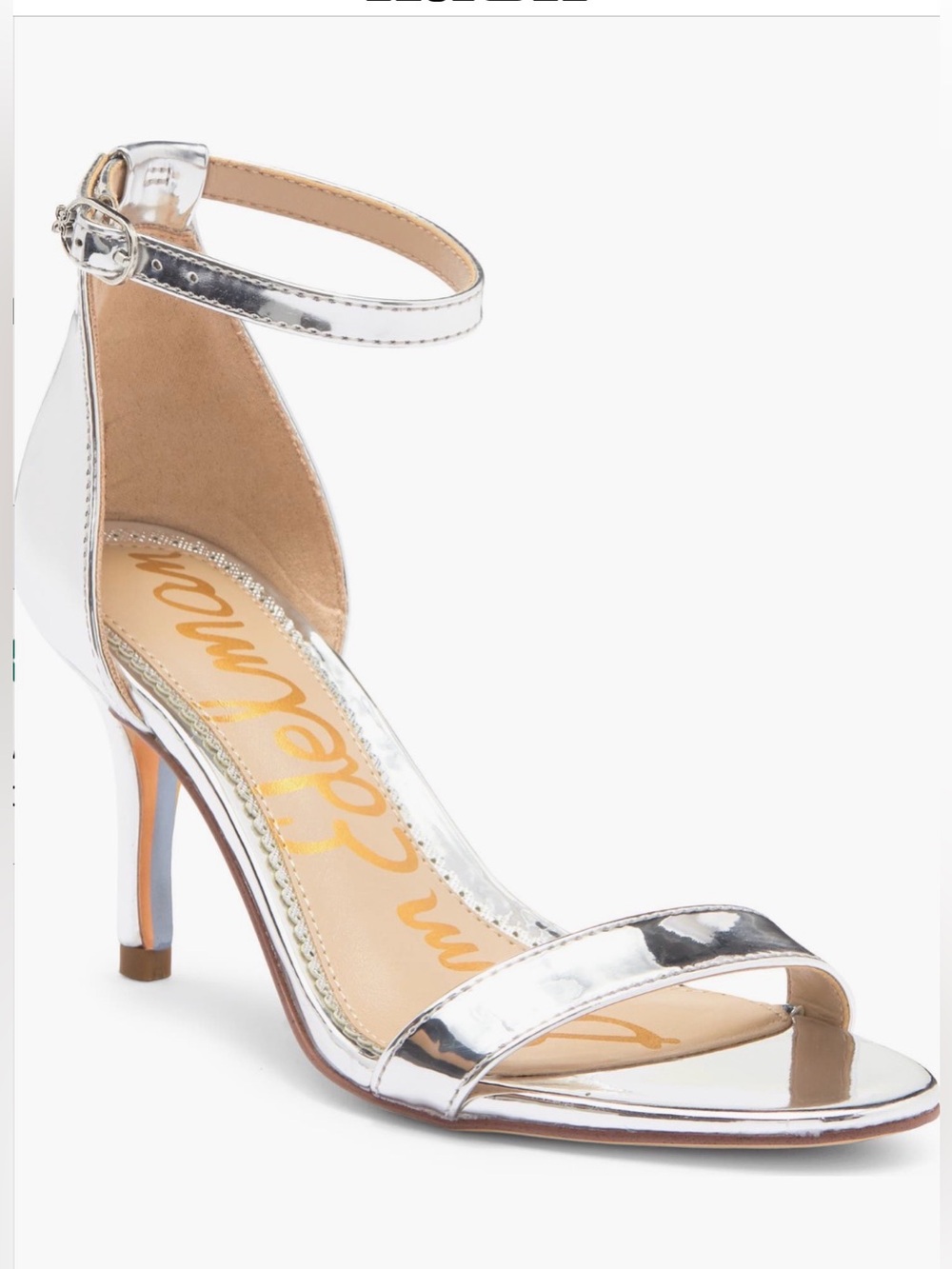 NWT SAM EDELMAN Patti Silver Metallic Open-Toe Ankle Strap Heels